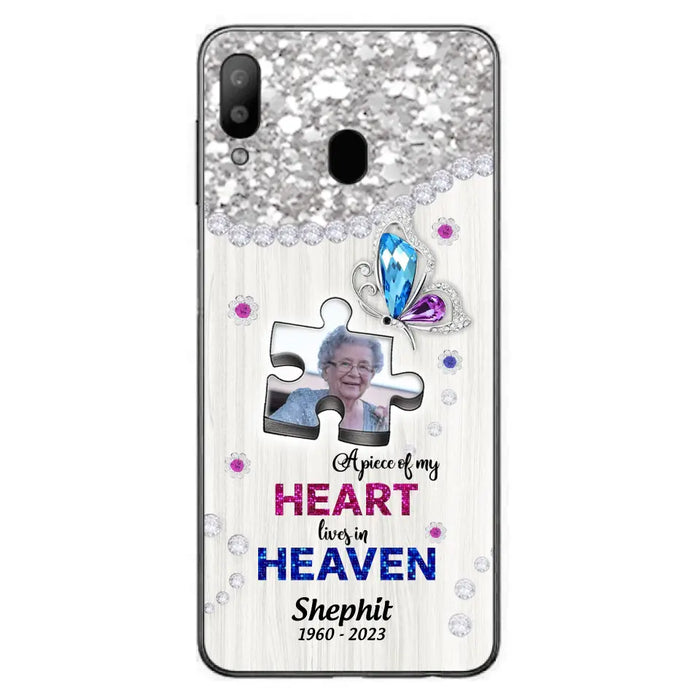 Custom Personalized Memorial Phone Case - Upload Photo - Memorial Gift Idea For Family Member -  A Piece Of My Heart Lives In Heaven - Case for iPhone/ Samsung