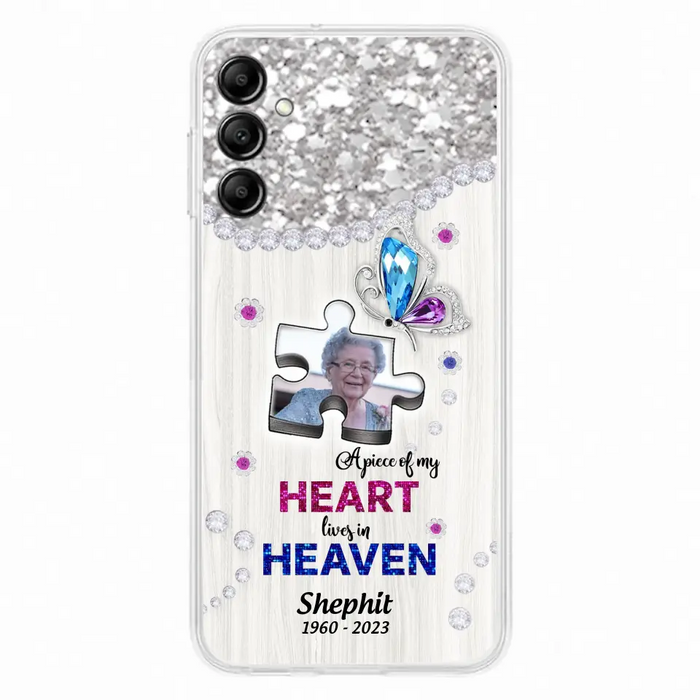 Custom Personalized Memorial Phone Case - Upload Photo - Memorial Gift Idea For Family Member -  A Piece Of My Heart Lives In Heaven - Case for iPhone/ Samsung