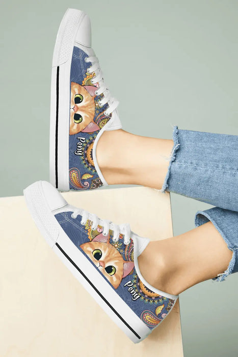 Personalized Cat Low Top Sneakers - Mother's Day Gift For Cat Moms