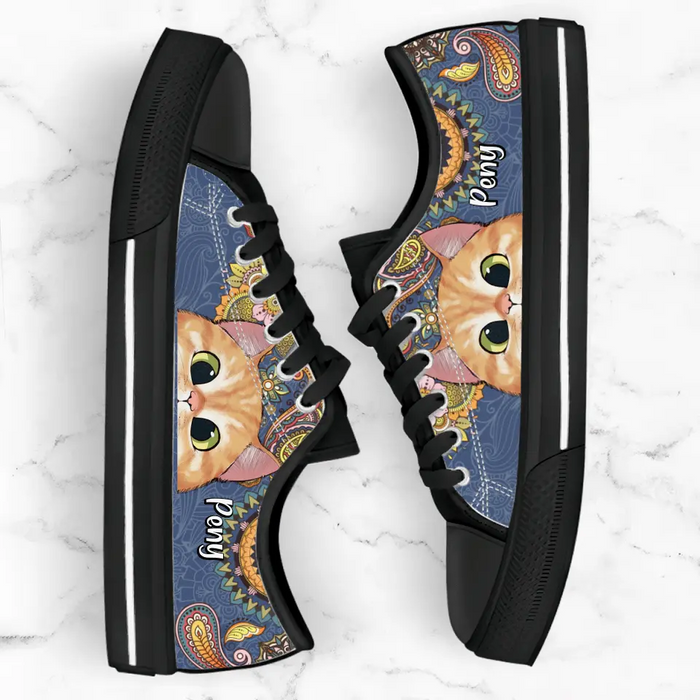 Custom Personalized Mandala Cat Low Top Sneakers - Gift For Cat Lovers