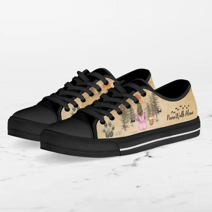 Custom Personalized Dog Mom Canvas Sneakers - Upto 4 Dogs - Mother's Day Gift Idea For Dog Lovers - Never Walk Alone