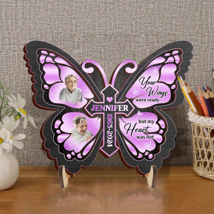 Custom Personalized Butterfly 2 Layered Wooden Art - Upload Upto 5 Photos - Memorial Gift Idea For Family Member - A Piece Of My Heart Lives In Heaven