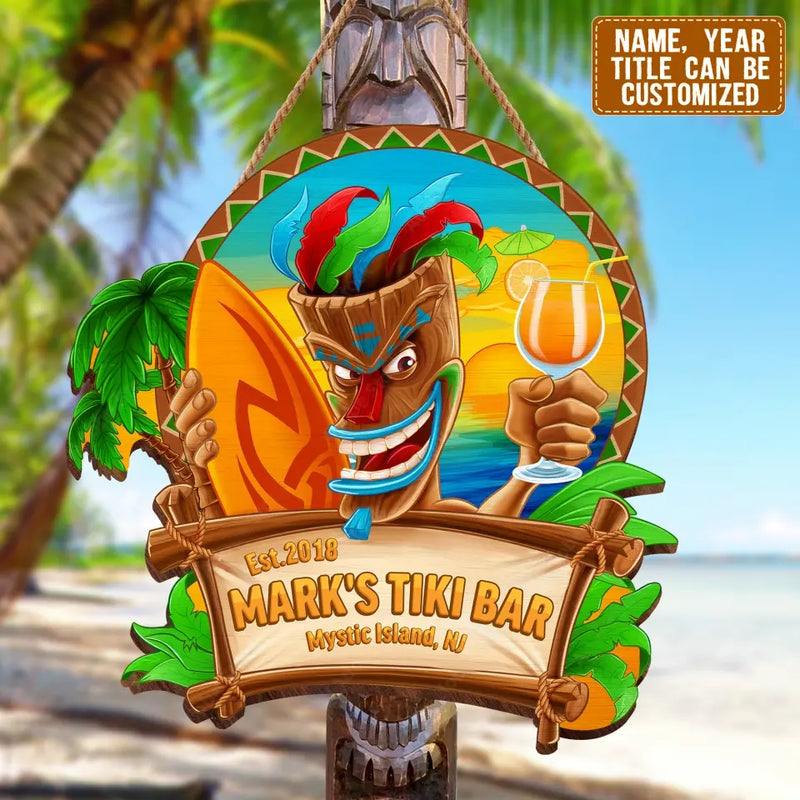 Personalized Tiki Bar Wooden Sign - Gift Idea For Family/Summer Vacation