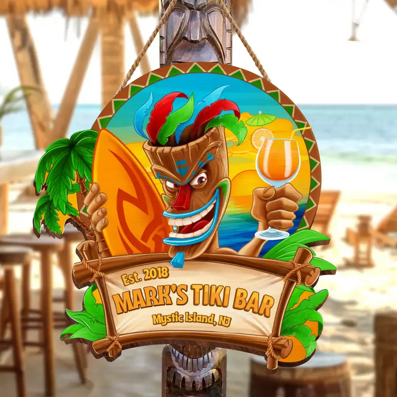 Personalized Tiki Bar Wooden Sign - Gift Idea For Family/Summer Vacation
