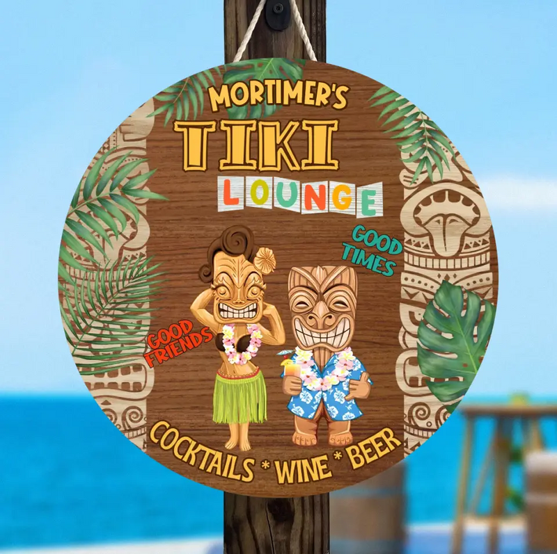 Personalized Tiki Lounge Wooden Sign - Gift Idea For Family/Couple