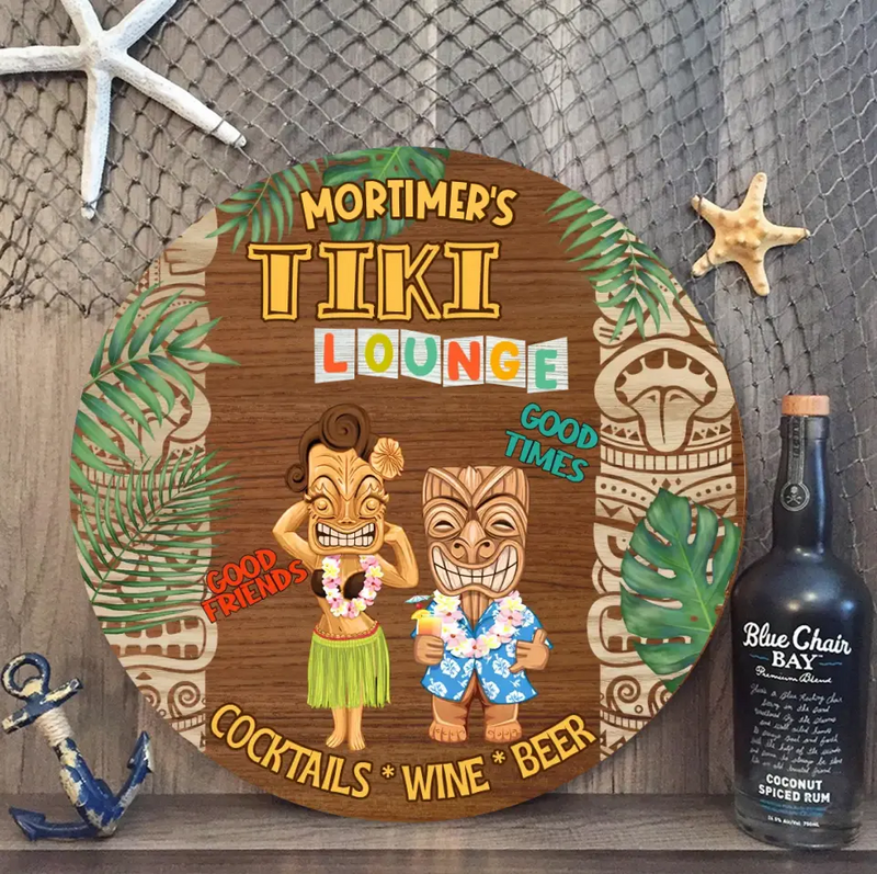 Personalized Tiki Lounge Wooden Sign - Gift Idea For Family/Couple
