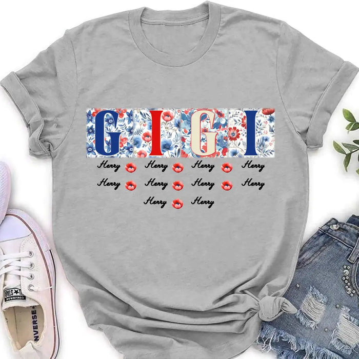 Personalized Gigi T-shirt - Gift Idea From Kids to Gigi/Grandma/4th of July - Custom Names with up to 10 Kids