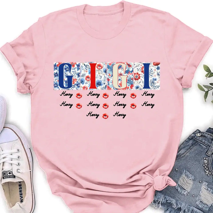 Personalized Gigi T-shirt - Gift Idea From Kids to Gigi/Grandma/4th of July - Custom Names with up to 10 Kids