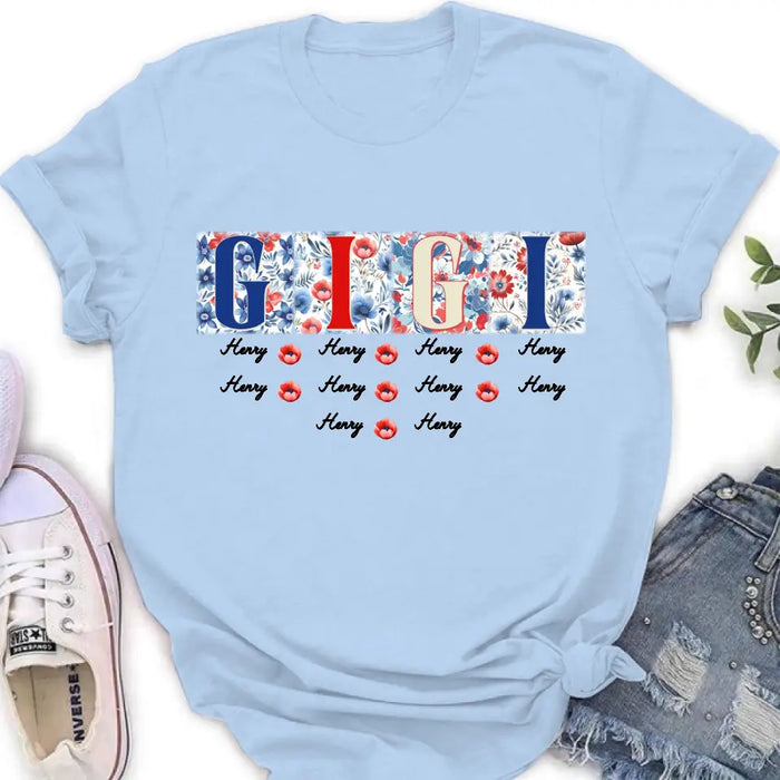 Personalized Gigi T-shirt - Gift Idea From Kids to Gigi/Grandma/4th of July - Custom Names with up to 10 Kids