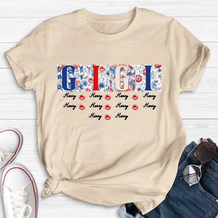 Personalized Gigi T-shirt - Gift Idea From Kids to Gigi/Grandma/4th of July - Custom Names with up to 10 Kids