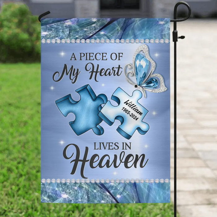 Custom Personalized Memorial Garden Flag Sign - Memorial Gift Idea For Family Member - A Piece Of My Heart Lives In Heaven