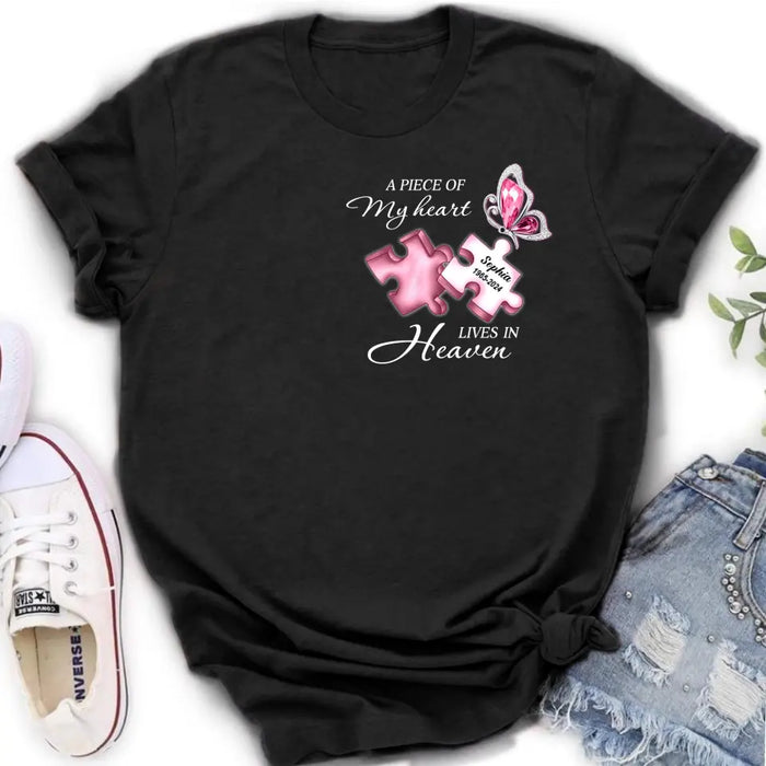 Personalized Memorial Shirt/Hoodie - Memorial Gift Idea For Family Member - A Piece Of My Heart Lives In Heaven