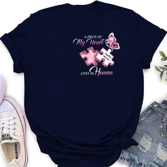 Personalized Memorial Shirt/Hoodie - Memorial Gift For Family Member - A Piece Of My Heart Lives In Heaven