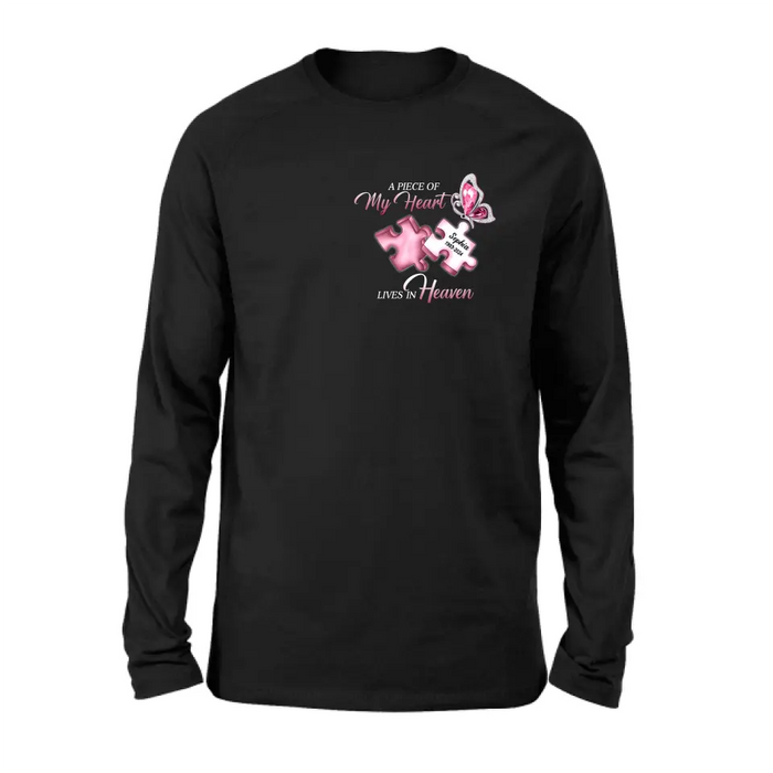 Personalized Memorial Shirt/Hoodie - Memorial Gift For Family Member - A Piece Of My Heart Lives In Heaven