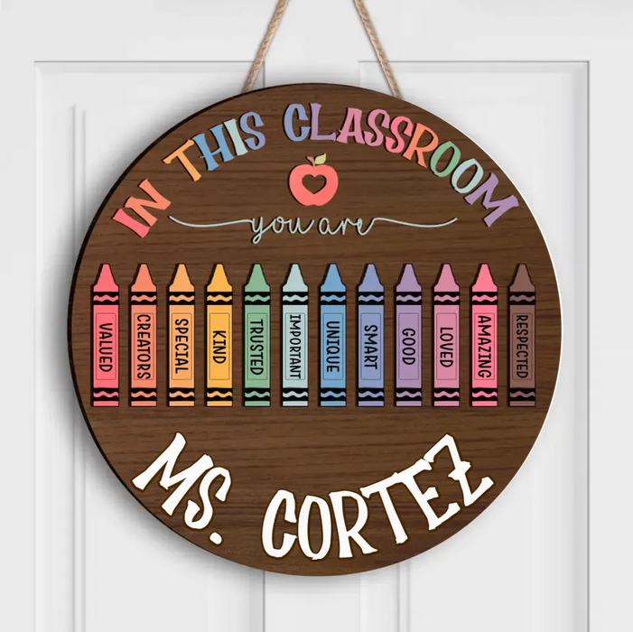 Personalized Teacher Crayons Wooden Sign - Teacher Gifts Idea - Classroom Door Hanger