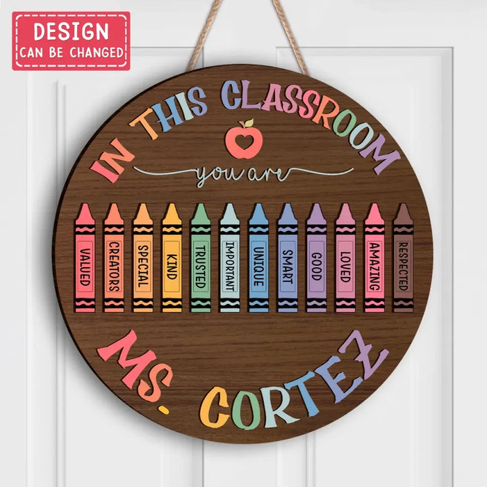 Personalized Teacher Crayons Wooden Sign - Teacher Gifts Idea - Classroom Door Hanger