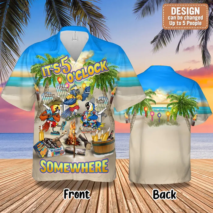 Custom Personalized Summer Hawaiian Shirt - Upto 5 Names - Gitt Idea For Summer/ Friends/ Family - It's 5 O'clock Somewhere