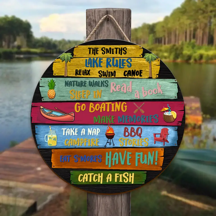 Personalized Lake Rules Wooden Sign - Gift Idea For Family - Relax Swim Canoe