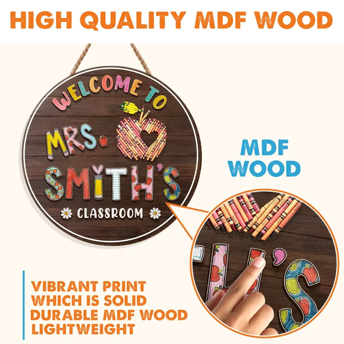 Personalized Teacher Wooden Sign - Teacher Gifts Idea - Classroom Door Hanger - Welcome To Classroom