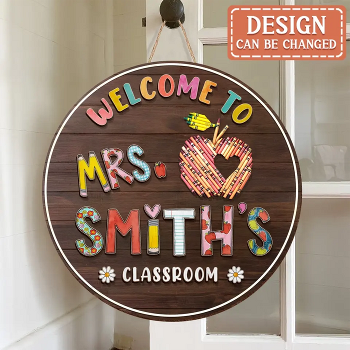 Personalized Teacher Wooden Sign - Teacher Gifts Idea - Classroom Door Hanger - Welcome To Classroom
