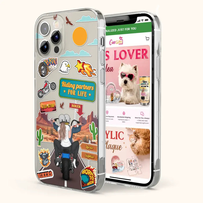 Personalized Motorcycle Couple Phone Case - Gift Idea For Couple/Husband & Wife/Bikers - Transparent Phone Case For iPhone/Samsung
