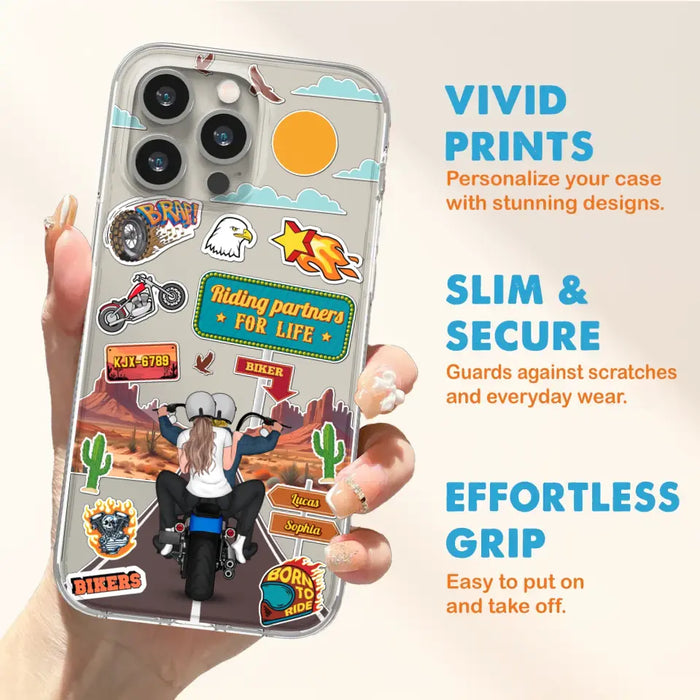 Personalized Motorcycle Couple Phone Case - Gift Idea For Couple/Husband & Wife/Bikers - Transparent Phone Case For iPhone/Samsung