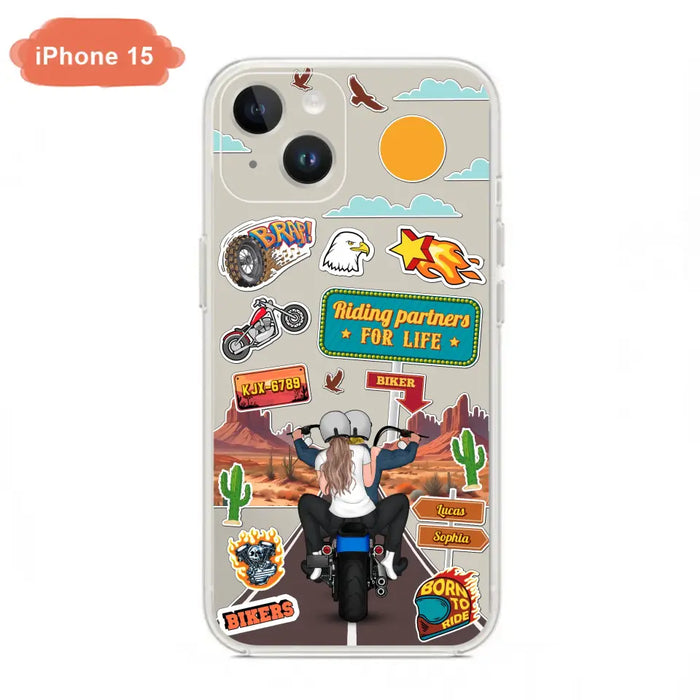 Personalized Motorcycle Couple Phone Case - Gift Idea For Couple/Husband & Wife/Bikers - Transparent Phone Case For iPhone/Samsung