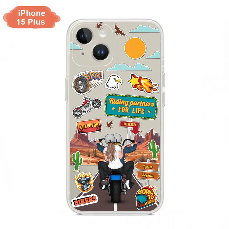 Personalized Motorcycle Couple Phone Case - Gift Idea For Couple/Husband & Wife/Bikers - Transparent Phone Case For iPhone/Samsung