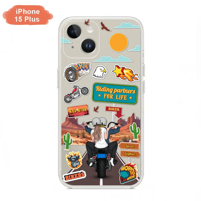 Personalized Motorcycle Couple Phone Case - Gift Idea For Couple/Husband & Wife/Bikers - Transparent Phone Case For iPhone/Samsung
