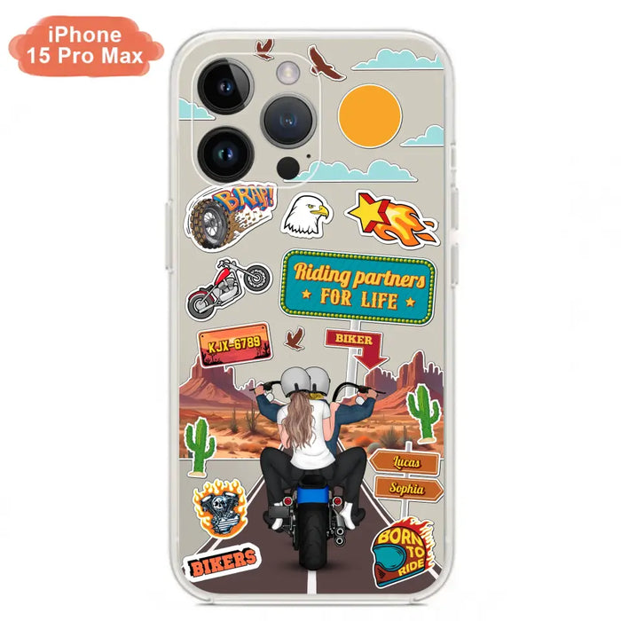 Personalized Motorcycle Couple Phone Case - Gift Idea For Couple/Husband & Wife/Bikers - Transparent Phone Case For iPhone/Samsung