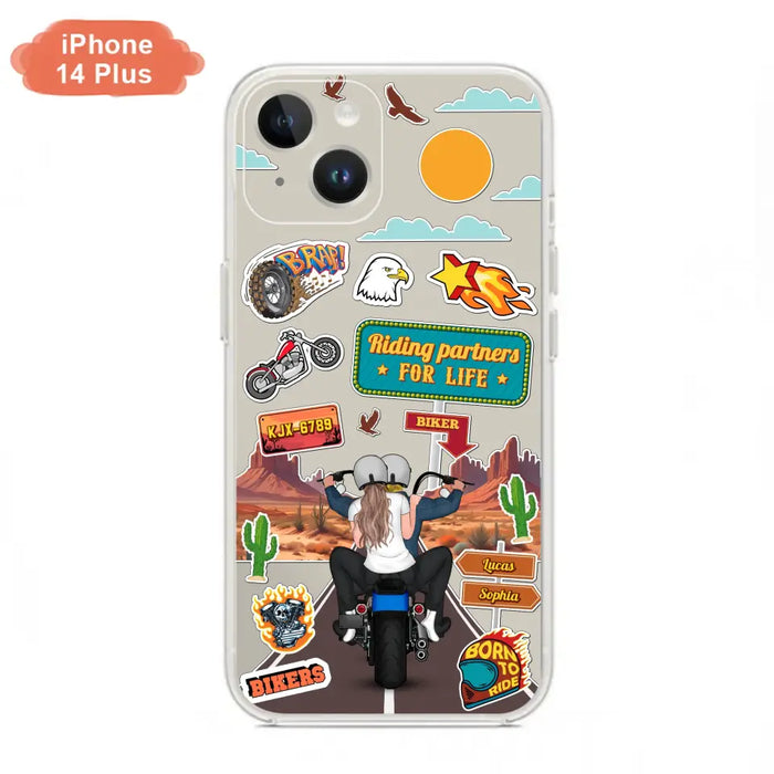 Personalized Motorcycle Couple Phone Case - Gift Idea For Couple/Husband & Wife/Bikers - Transparent Phone Case For iPhone/Samsung