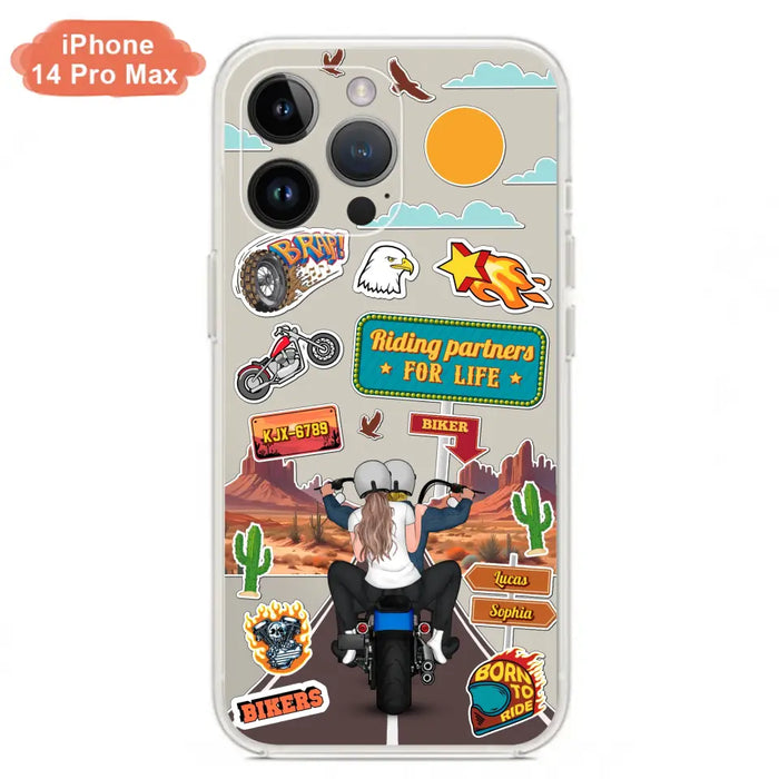 Personalized Motorcycle Couple Phone Case - Gift Idea For Couple/Husband & Wife/Bikers - Transparent Phone Case For iPhone/Samsung