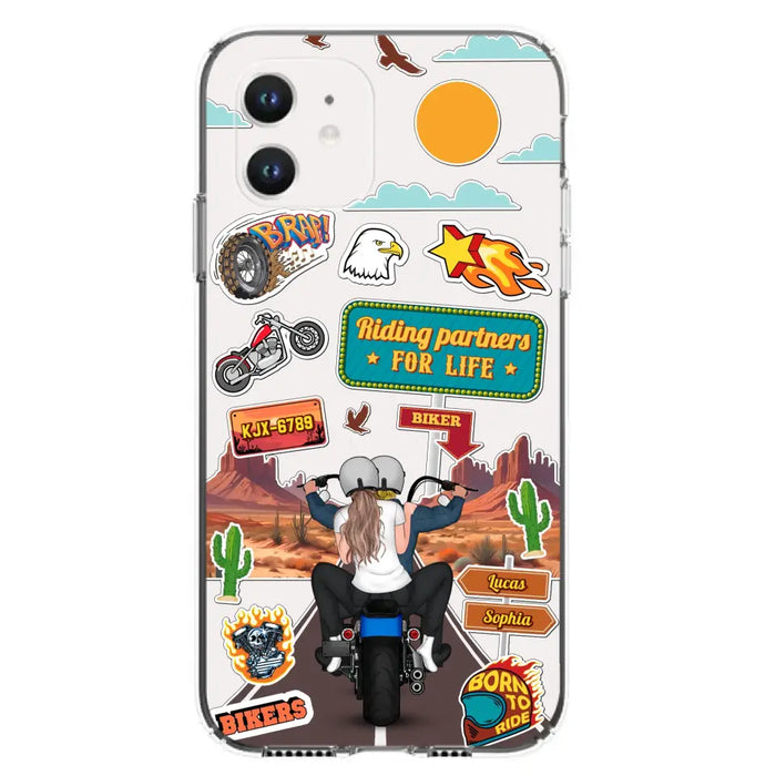 Personalized Motorcycle Couple Phone Case - Gift Idea For Couple/Husband & Wife/Bikers - Transparent Phone Case For iPhone/Samsung