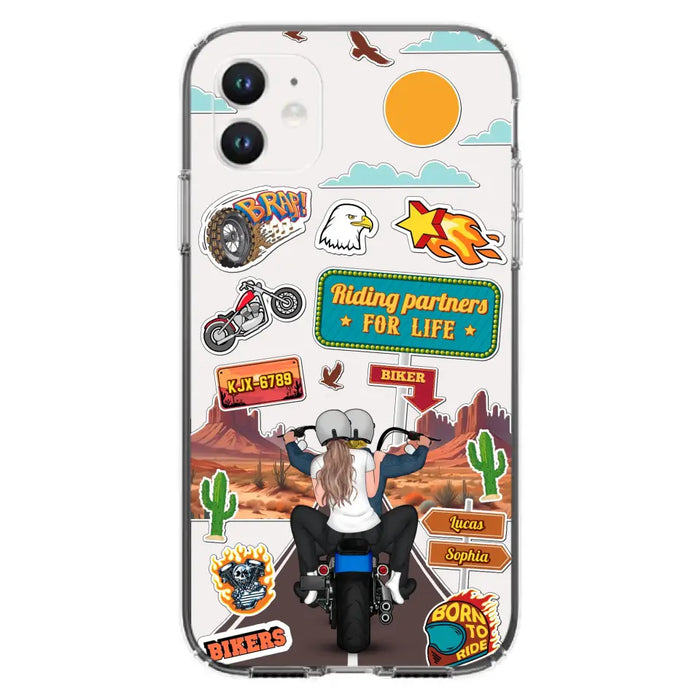 Personalized Motorcycle Couple Phone Case - Gift Idea For Couple/Husband & Wife/Bikers - Transparent Phone Case For iPhone/Samsung
