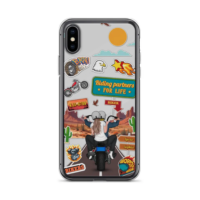 Personalized Motorcycle Couple Phone Case - Gift Idea For Couple/Husband & Wife/Bikers - Transparent Phone Case For iPhone/Samsung