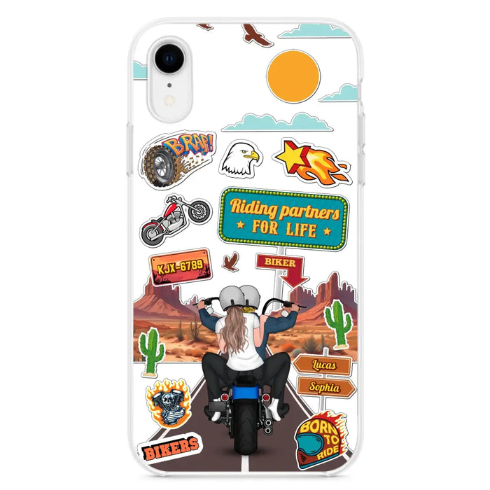 Personalized Motorcycle Couple Phone Case - Gift Idea For Couple/Husband & Wife/Bikers - Transparent Phone Case For iPhone/Samsung