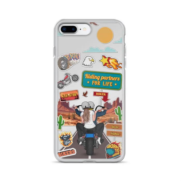 Personalized Motorcycle Couple Phone Case - Gift Idea For Couple/Husband & Wife/Bikers - Transparent Phone Case For iPhone/Samsung
