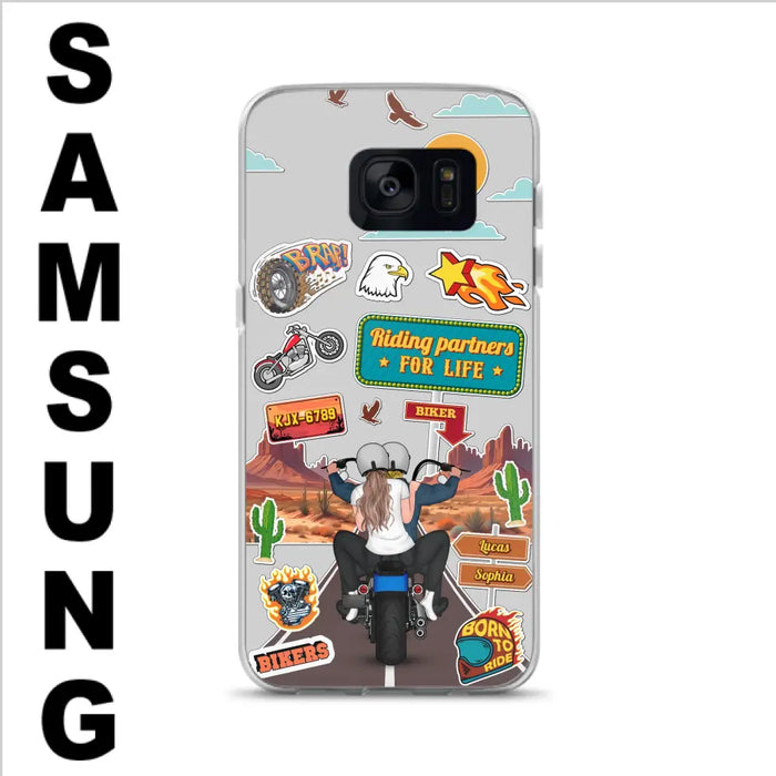 Personalized Motorcycle Couple Phone Case - Gift Idea For Couple/Husband & Wife/Bikers - Transparent Phone Case For iPhone/Samsung