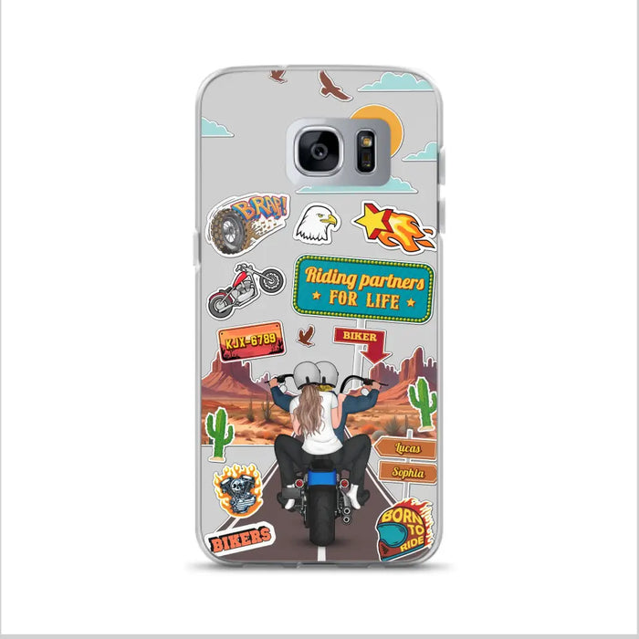 Personalized Motorcycle Couple Phone Case - Gift Idea For Couple/Husband & Wife/Bikers - Transparent Phone Case For iPhone/Samsung