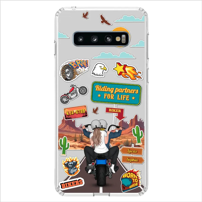 Personalized Motorcycle Couple Phone Case - Gift Idea For Couple/Husband & Wife/Bikers - Transparent Phone Case For iPhone/Samsung