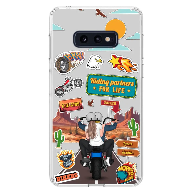 Personalized Motorcycle Couple Phone Case - Gift Idea For Couple/Husband & Wife/Bikers - Transparent Phone Case For iPhone/Samsung