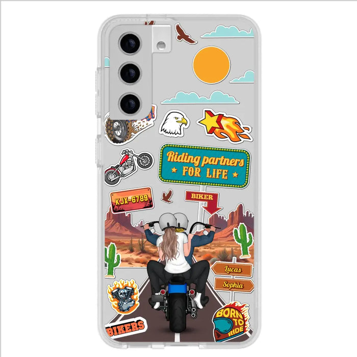 Personalized Motorcycle Couple Phone Case - Gift Idea For Couple/Husband & Wife/Bikers - Transparent Phone Case For iPhone/Samsung