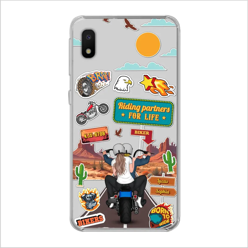 Personalized Motorcycle Couple Phone Case - Gift Idea For Couple/Husband & Wife/Bikers - Transparent Phone Case For iPhone/Samsung