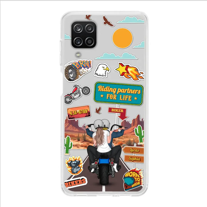Personalized Motorcycle Couple Phone Case - Gift Idea For Couple/Husband & Wife/Bikers - Transparent Phone Case For iPhone/Samsung