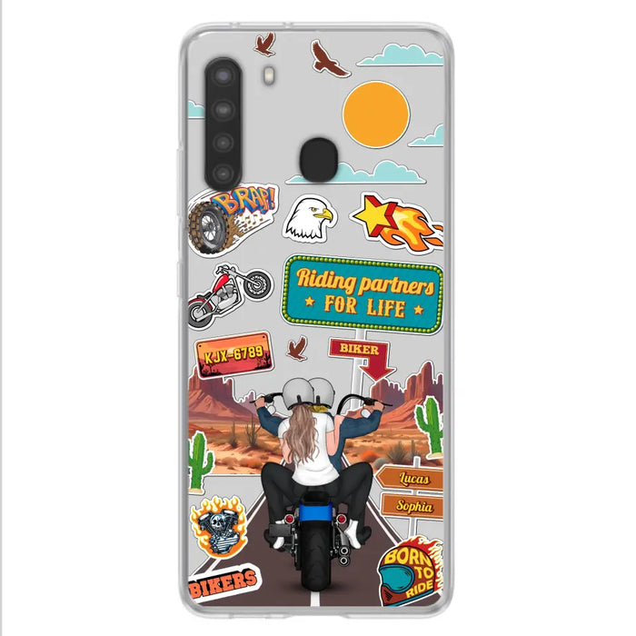 Personalized Motorcycle Couple Phone Case - Gift Idea For Couple/Husband & Wife/Bikers - Transparent Phone Case For iPhone/Samsung