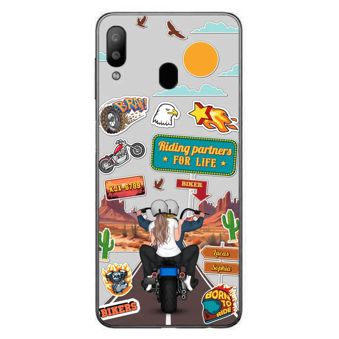 Personalized Motorcycle Couple Phone Case - Gift Idea For Couple/Husband & Wife/Bikers - Transparent Phone Case For iPhone/Samsung