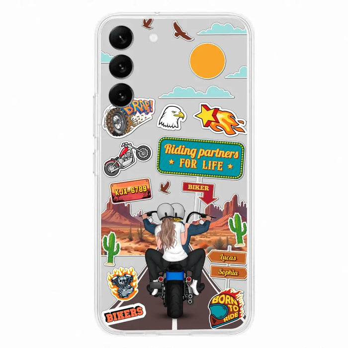 Personalized Motorcycle Couple Phone Case - Gift Idea For Couple/Husband & Wife/Bikers - Transparent Phone Case For iPhone/Samsung
