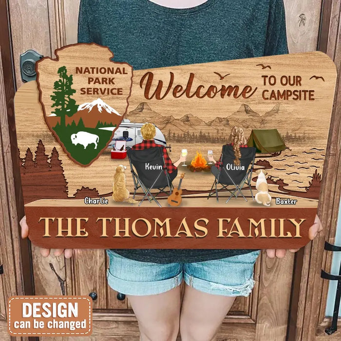 Custom Personalized Camping Wooden Sign - Couple/ Parents With Upto 3 Kids And 3 Pets - Gift Idea For Family/ Camping/ Dog/ Cat Lover - Making Memories One Campsite At A Time