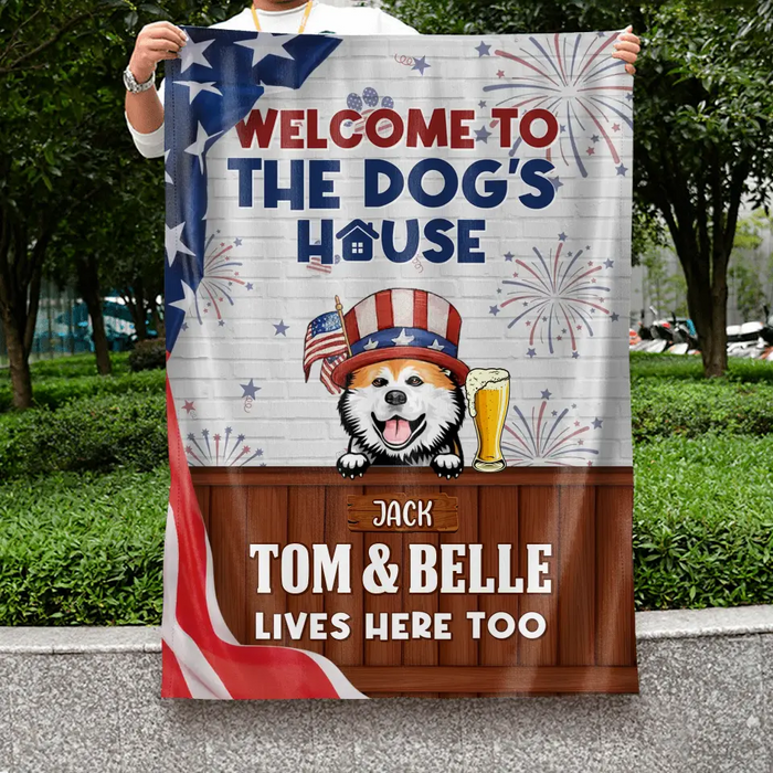 Custom Personalized Dog/Cat Flag Sign - Upto 3 Pets - Independence Day Gift Idea for Dog/ Cat Lovers - Welcome To The Dogs' House