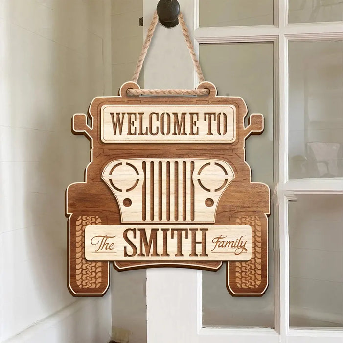 Custom Personalized Off-road Car 2 Layered Wooden Art - Door Sign Gift Idea For Family - Welcome To The Smith Family